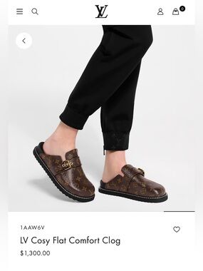 Louis Vuitton Brown Monogram Slip-On Clog with Gold Buckle